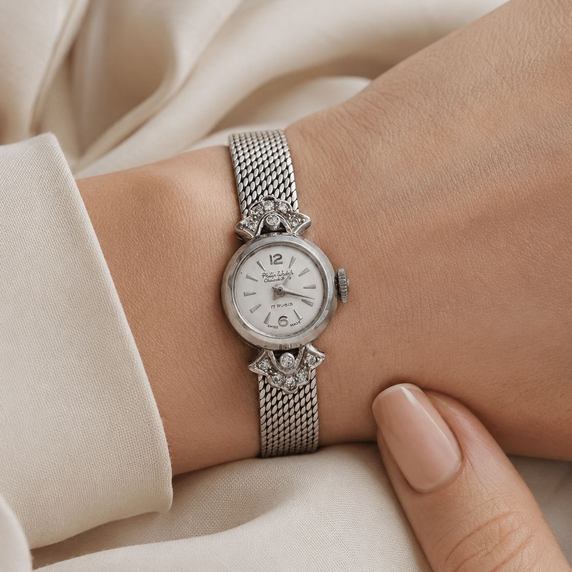 Montre PHILIP en or blanc et diamants - Castafiore