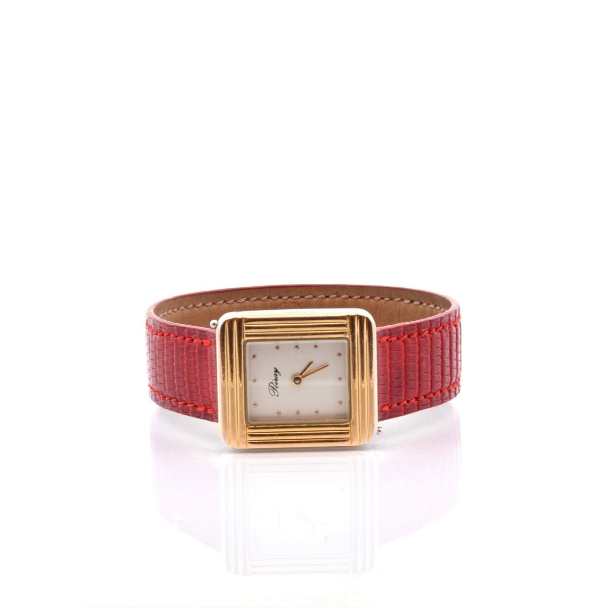 Montre POIRAY "Ma première" en or jaune, acier, cuir, cristal et quartz - Castafiore