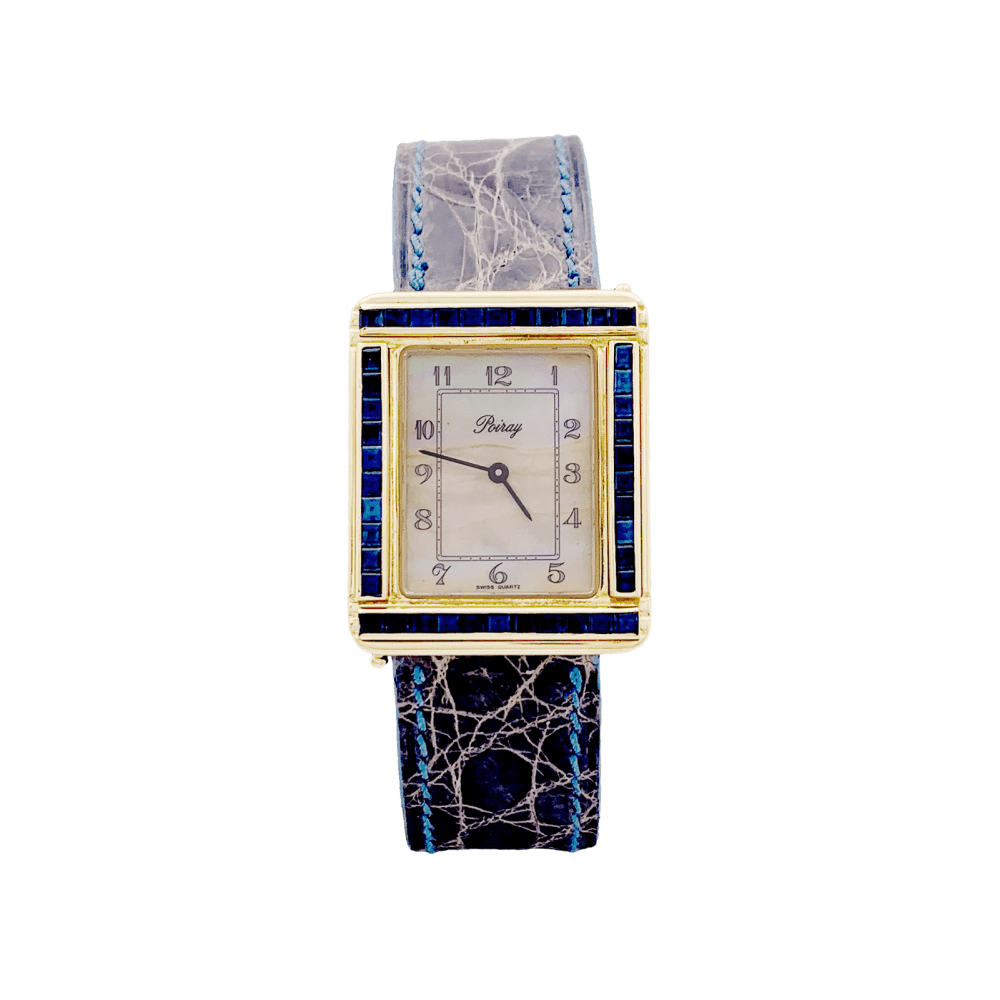 Montre POIRAY "Ma Première" en or jaune, nacre, cuir et saphirs - Castafiore