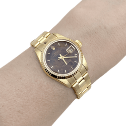 Montre ROLEX "Oyster Perpetual Datejust" en or jaune et bois - Castafiore