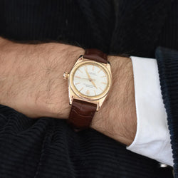 Montre ROLEX "Perpetual Ovetto Bubbleback" en or rose et cuir - Castafiore