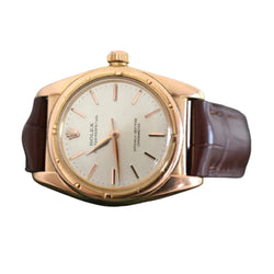 Montre ROLEX "Perpetual Ovetto Bubbleback" en or rose et cuir - Castafiore