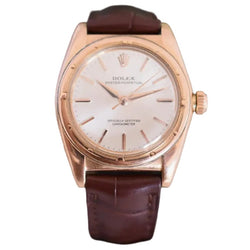 Montre ROLEX "Perpetual Ovetto Bubbleback" en or rose et cuir - Castafiore