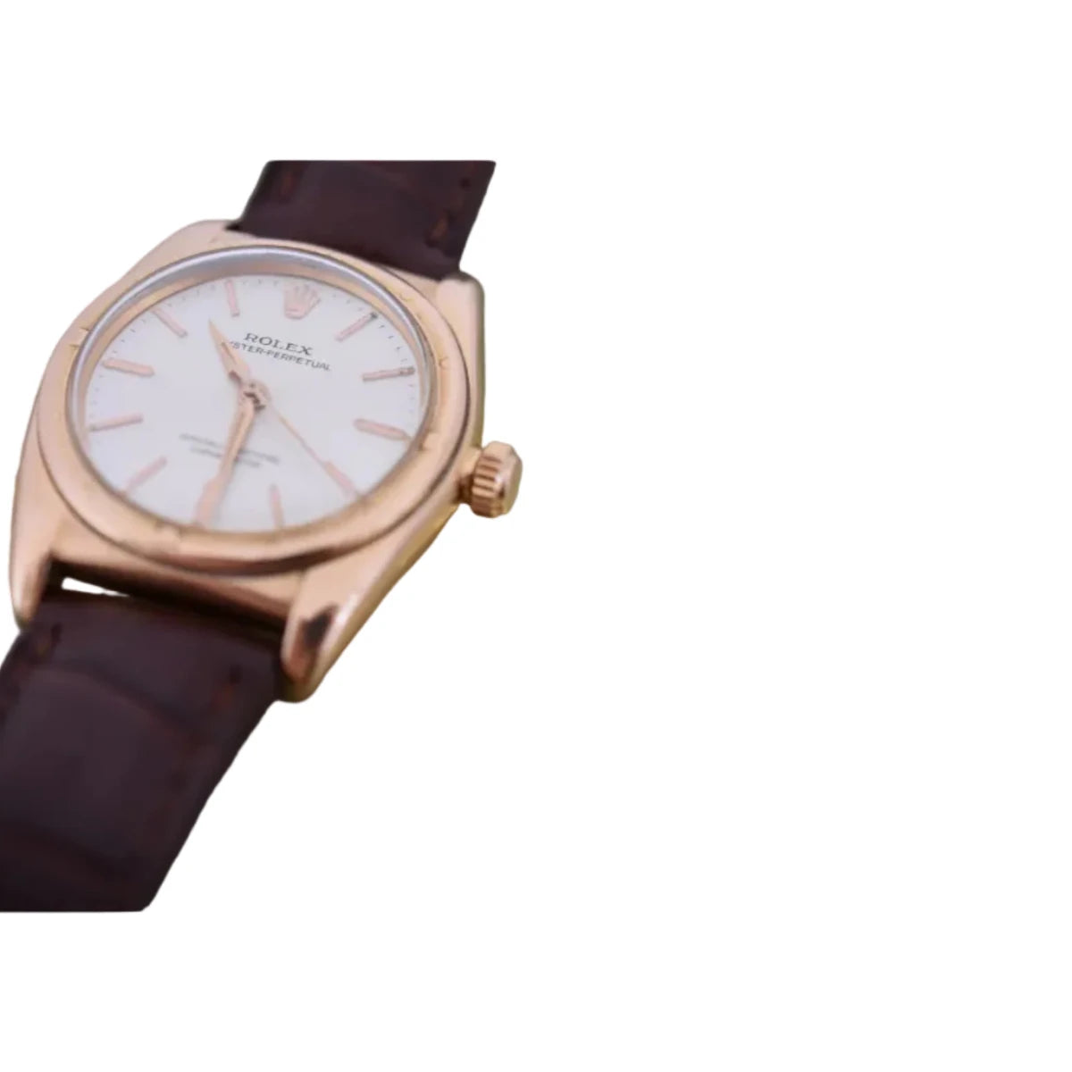 Montre ROLEX "Perpetual Ovetto Bubbleback" en or rose et cuir - Castafiore