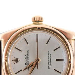 Montre ROLEX "Perpetual Ovetto Bubbleback" en or rose et cuir - Castafiore
