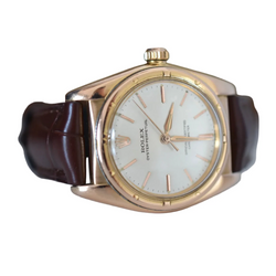 Montre ROLEX "Perpetual Ovetto Bubbleback" en or rose et cuir - Castafiore