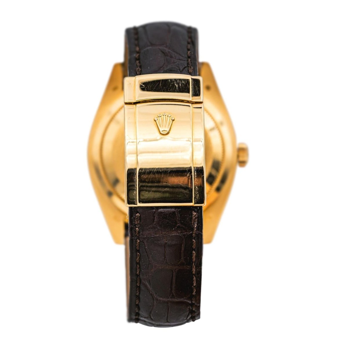 Montre ROLEX "Sky - Dweller" en or jaune, argent, cuir et saphir - Castafiore