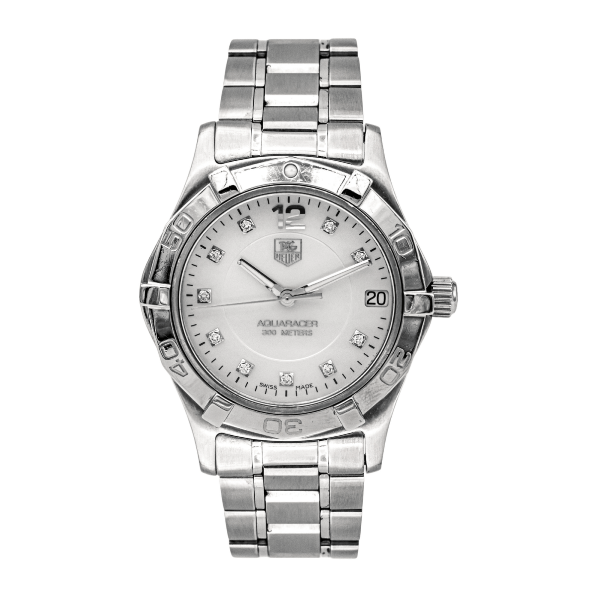 Montre TAG HEUER "Aquaracer" en acier, nacre, quartz, saphir et diamants - Castafiore