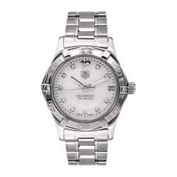 Montre TAG HEUER "Aquaracer" en acier, nacre, quartz, saphir et diamants - Castafiore