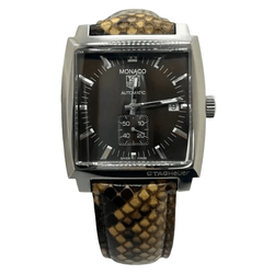 Montre TAG HEUER "Monaco Calibre 6" en acier inoxydable et cuir - Castafiore