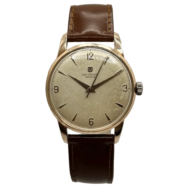 Montre UNIVERSAL GENÈVE plaqué or, acier et cuir - Castafiore