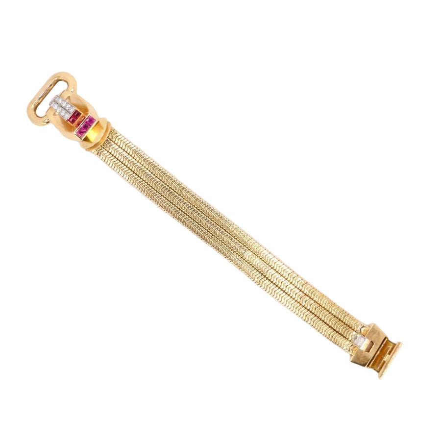 Montre UTI Secret tubogas en or jaune diamants rubis - Castafiore