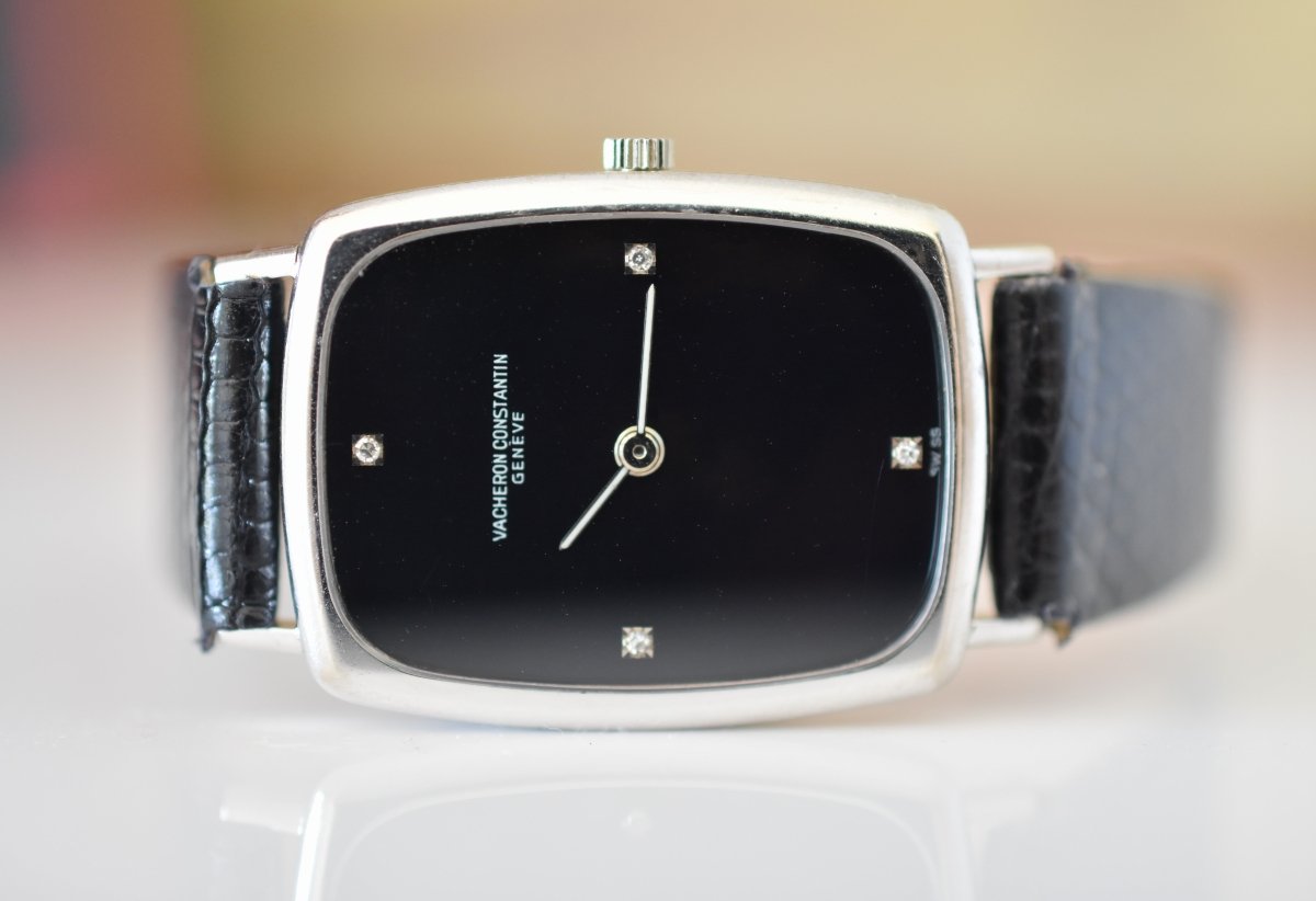 Montre VACHERON CONSTANTIN en or blanc, acier, cuir, onyx et diamants - Castafiore