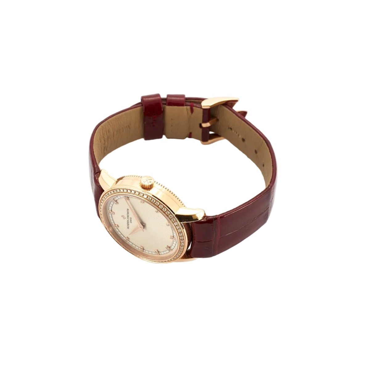 Montre VACHERON CONSTANTIN "Patrimony" PM en or rose, cuir et diamants - Castafiore