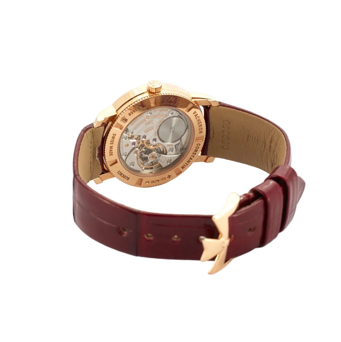 Montre VACHERON CONSTANTIN "Patrimony" PM en or rose, cuir et diamants - Castafiore