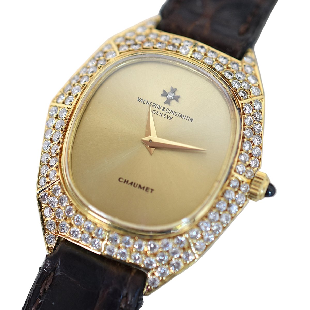 Montre VACHERON CONSTANTIN POUR CHAUMET en or jaune, cuir et diamants - Castafiore