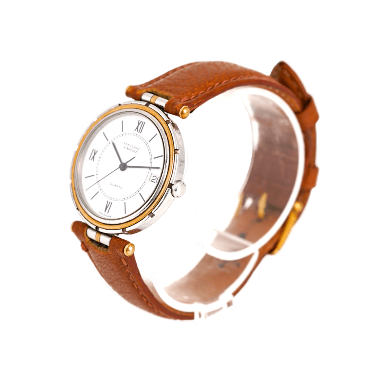 Montre VAN CLEEF & ARPELS "PA 49" GM en or jaune, acier et cuir - Castafiore