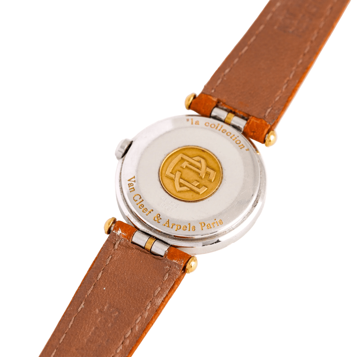 Montre VAN CLEEF & ARPELS. PM "PA 49" en or jaune, acier et cuir - Castafiore
