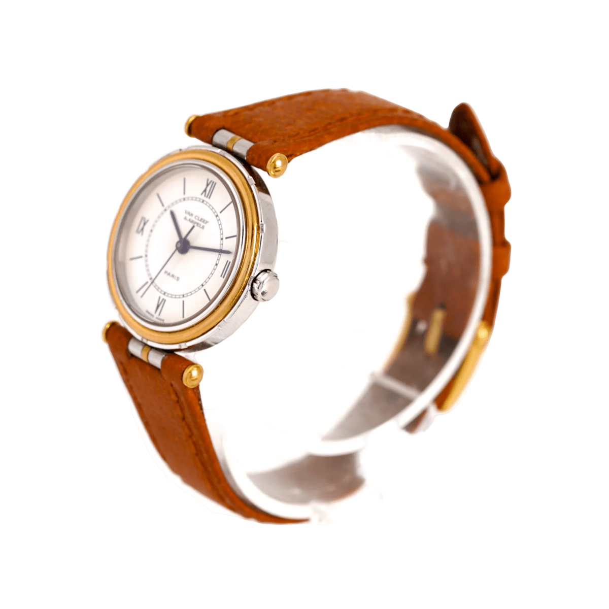 Montre VAN CLEEF & ARPELS. PM "PA 49" en or jaune, acier et cuir - Castafiore
