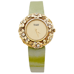 Montre VAN CLEEF & ARPELS "Tess" en or jaune, cuir et diamant - Castafiore