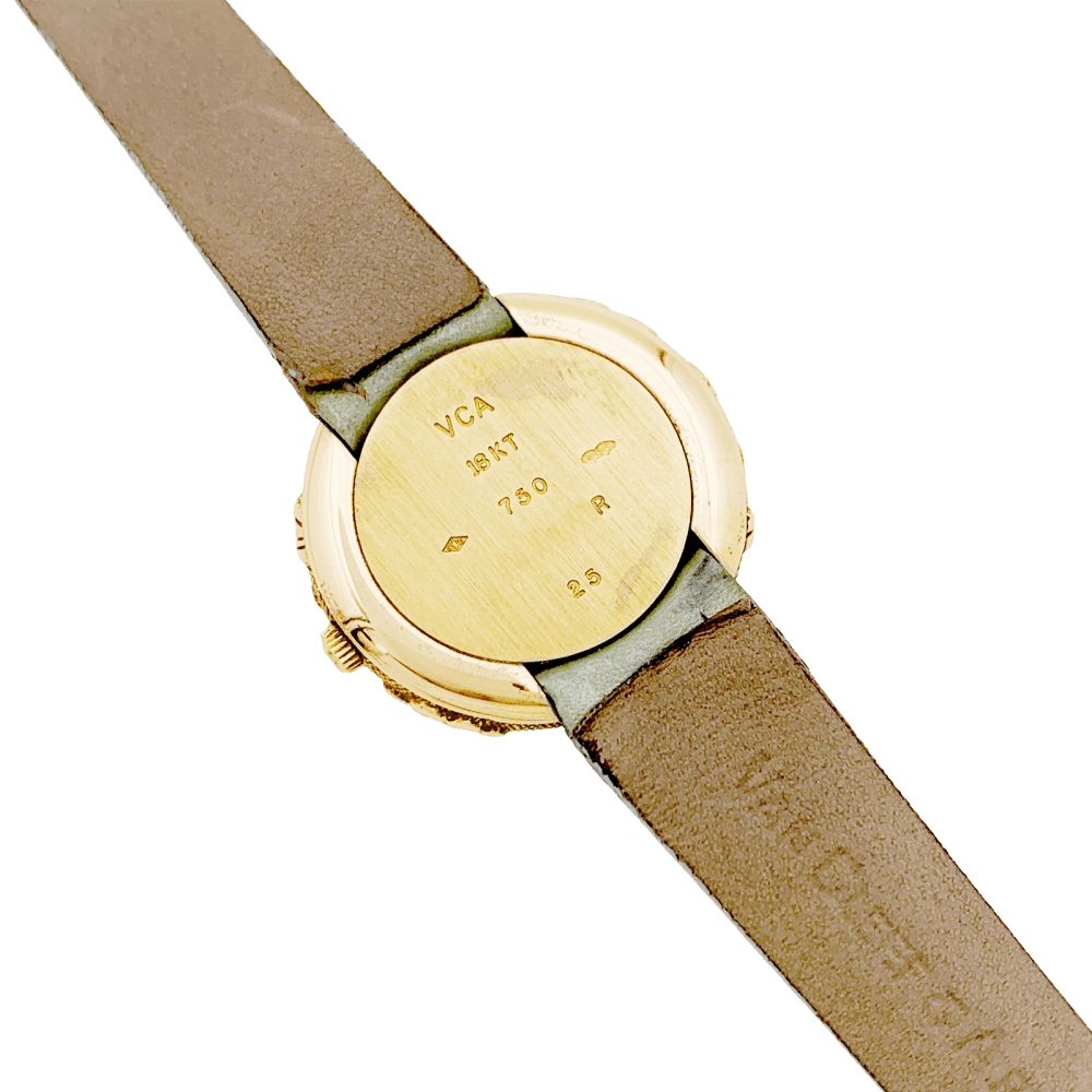 Montre VAN CLEEF & ARPELS "Tess" en or jaune, cuir et diamant - Castafiore