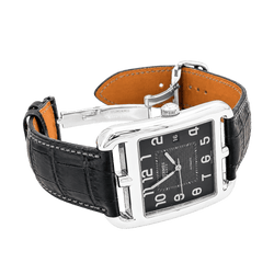 Montre Homme Hermès, "Cape Cod", acier, cuir. Très grand modèle.