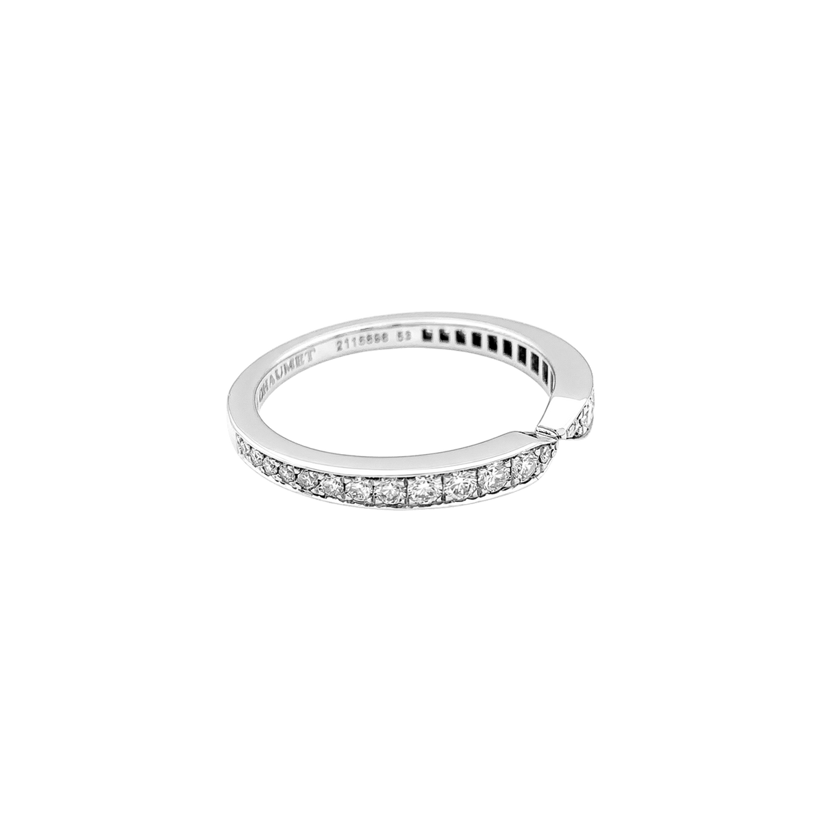 Bague alliance Chaumet, "Triomphe de Chaumet", platine et diamants.