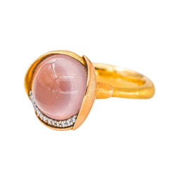Ole Lynggaard Bague Lotus Or jaune Quartz rose - Castafiore