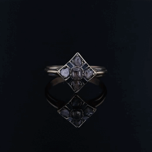 Bague ancienne losange diamants émail noir