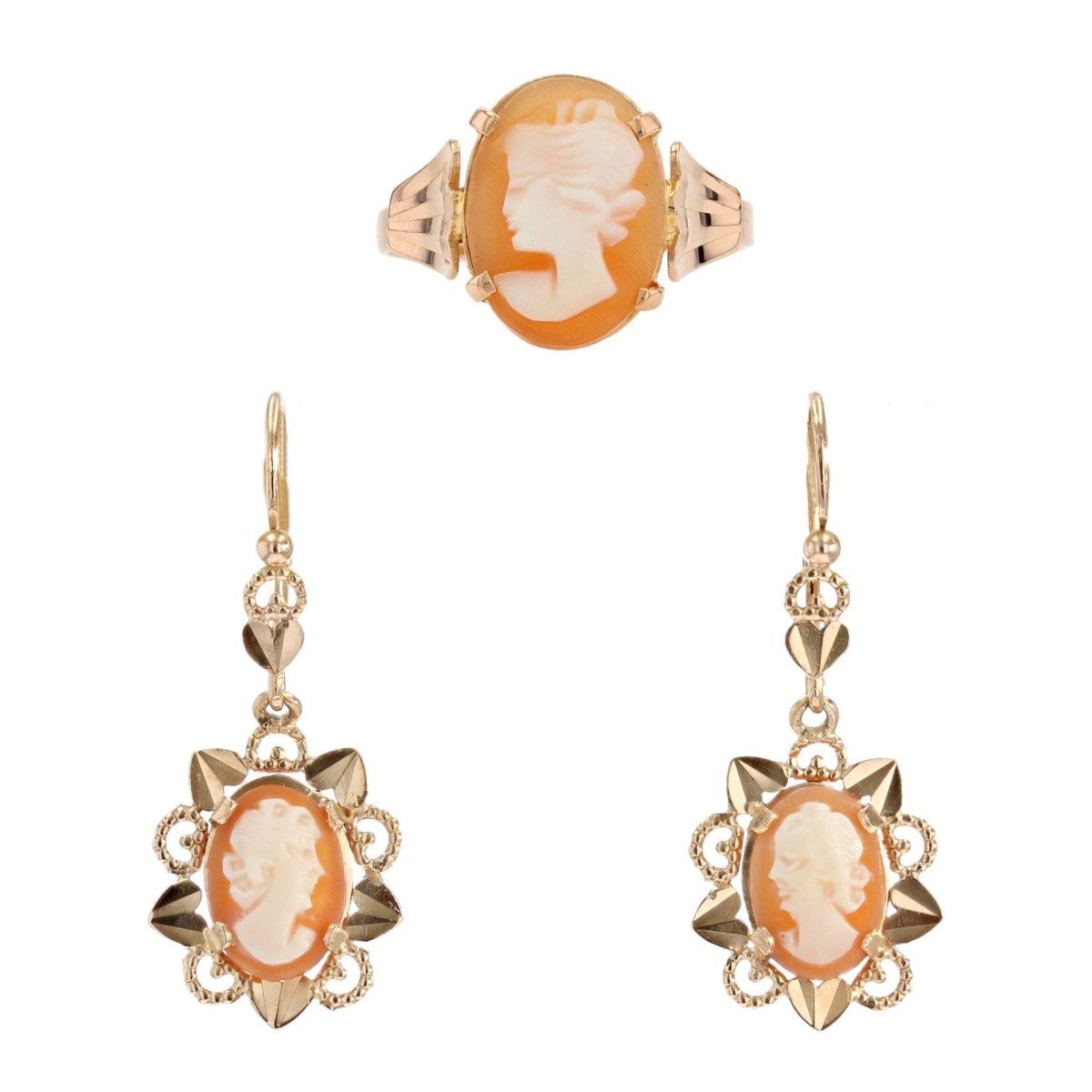 Parure bague et boucles d'oreilles camées - Castafiore