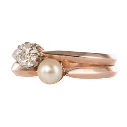 Parure Bague et Boucles d'oreilles en or rose, perles et diamants - Castafiore