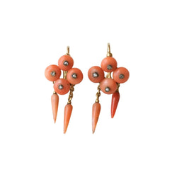 Parure Collier, boucles d'oreilles et bague en or jaune, argent, corail et diamants - Castafiore
