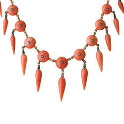 Parure Collier, boucles d'oreilles et bague en or jaune, argent, corail et diamants - Castafiore