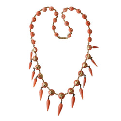 Parure Collier, boucles d'oreilles et bague en or jaune, argent, corail et diamants - Castafiore