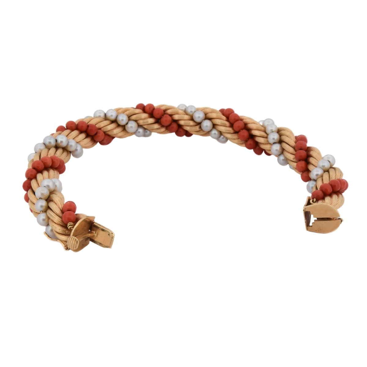 Parure en or jaune, corail et perles - Castafiore