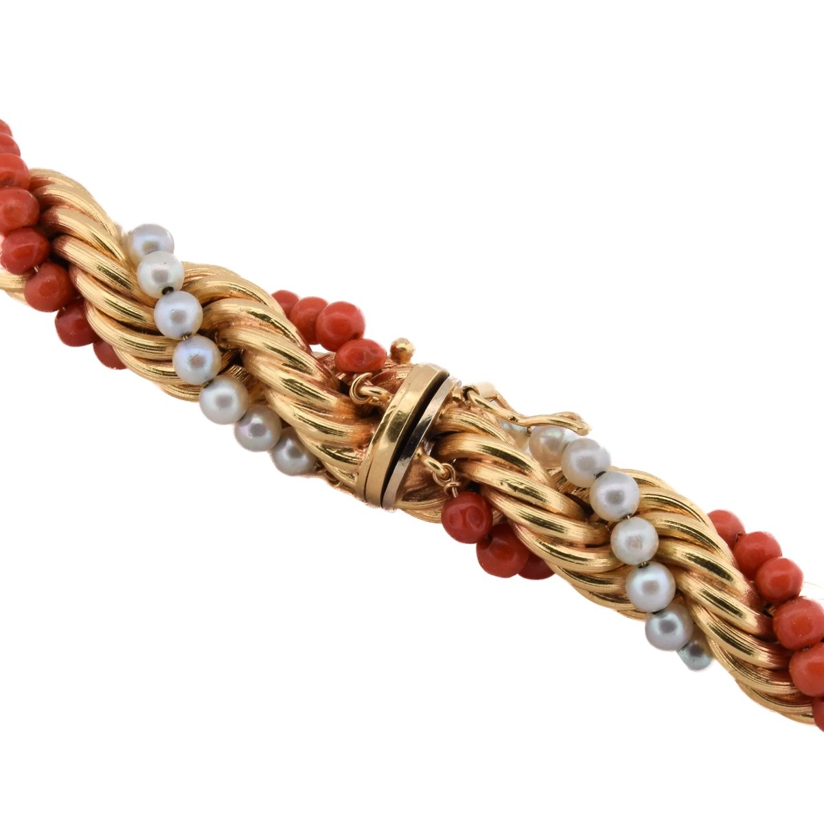 Parure en or jaune, corail et perles - Castafiore