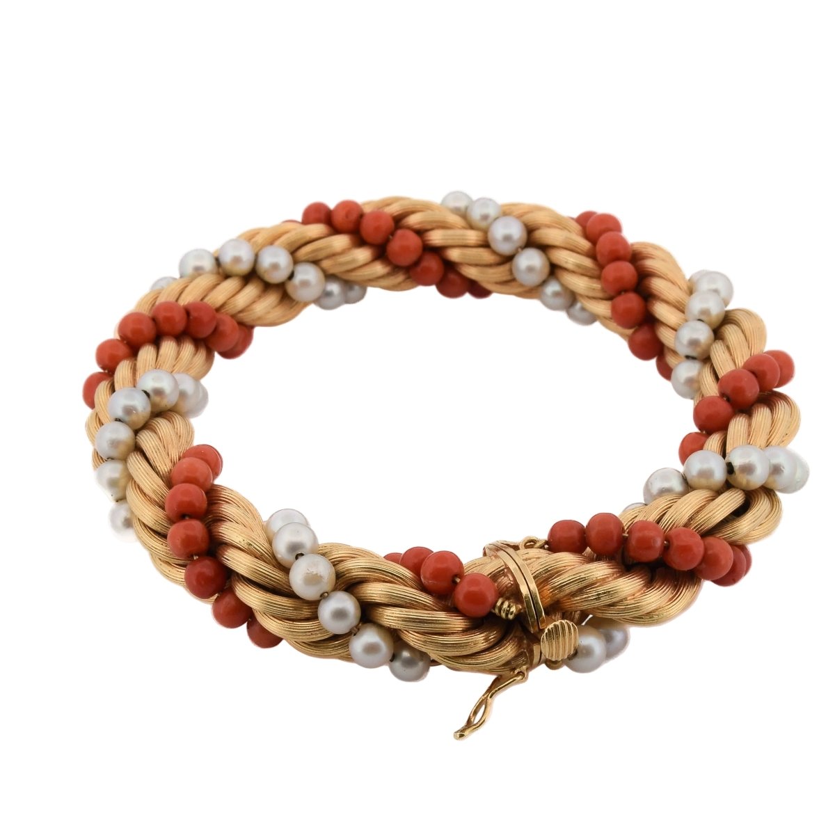 Parure en or jaune, corail et perles - Castafiore