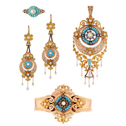 Parure en or rose, perles, turquoises et diamants - Castafiore