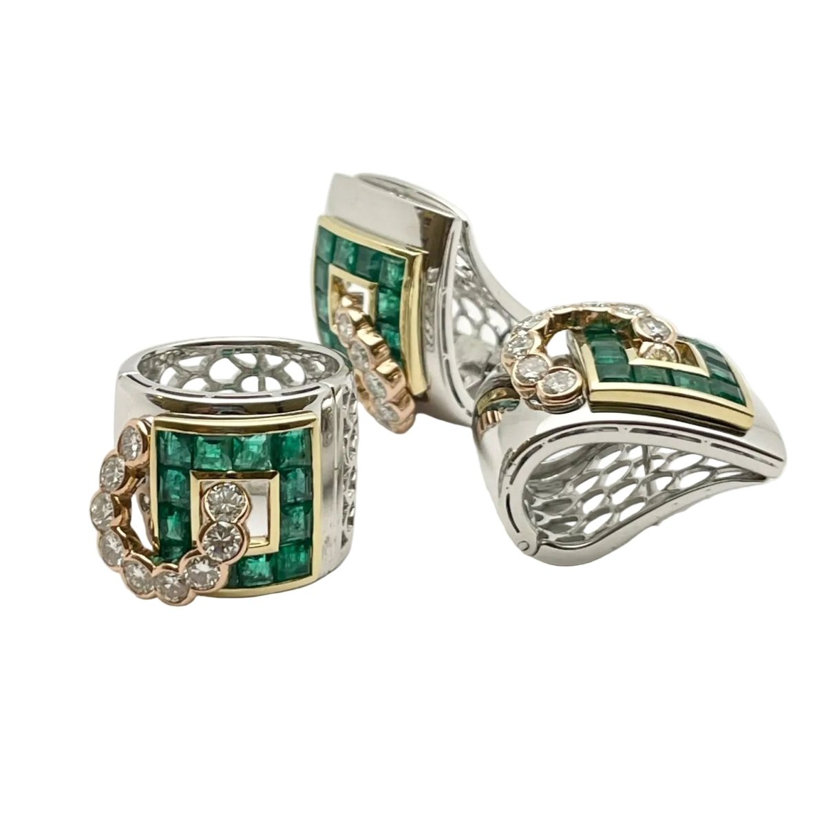 Parure LUCIANO SOMENZI en or blanc, or jaune, or rose, émeraudes et diamants - Castafiore