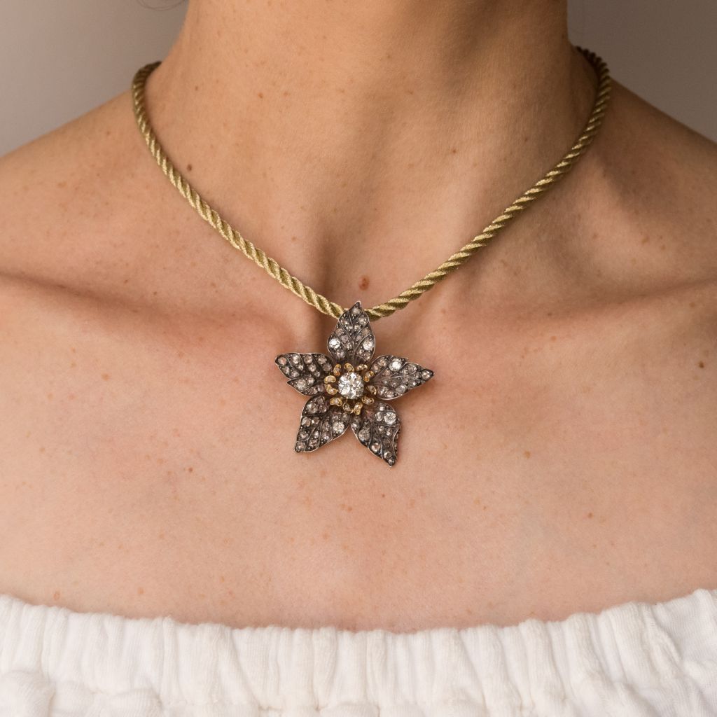 Pendentif ancien fleur diamants - Castafiore