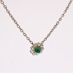 Pendentif ANCIEN Fleur en or jaune et platine émeraude cabochon et diamants - Castafiore
