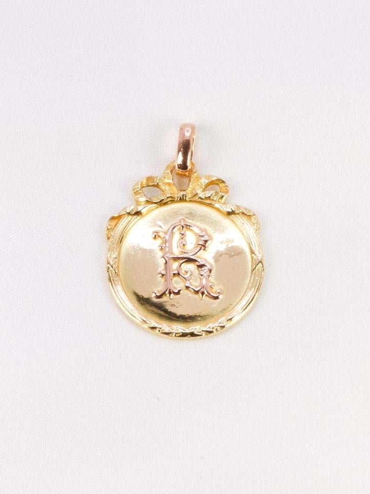 Pendentif Art - Nouveau lettre R or jaune - Castafiore
