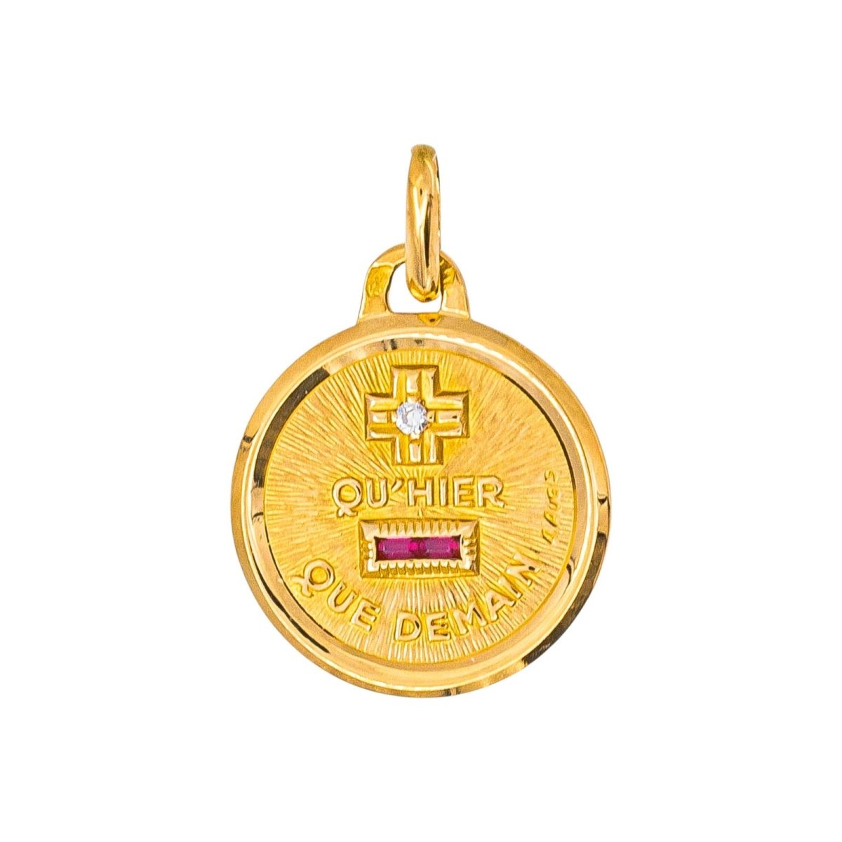 Pendentif AUGIS "La médaille d'amour Mini' en or jaune, rubis et diamant - Castafiore