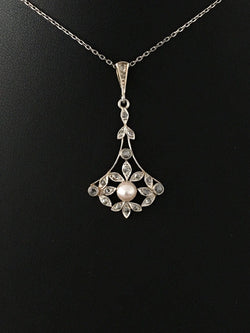 Pendentif Belle Époque en or 18K perle et diamants - Castafiore