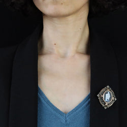 Pendentif broche camée en or rose et argent avec diamants - Castafiore