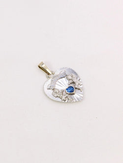 Pendentif coeur "il bat pour toi" or blanc saphir - Castafiore