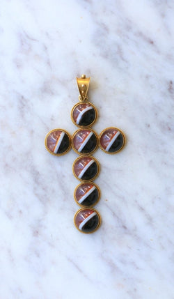 Pendentif Croix Cabochon d'Agate sur Or jaune - Castafiore
