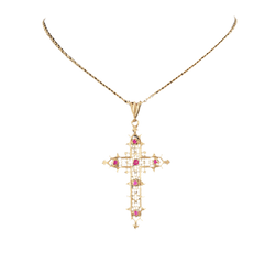 Pendentif Croix en or jaune et rubis - Castafiore