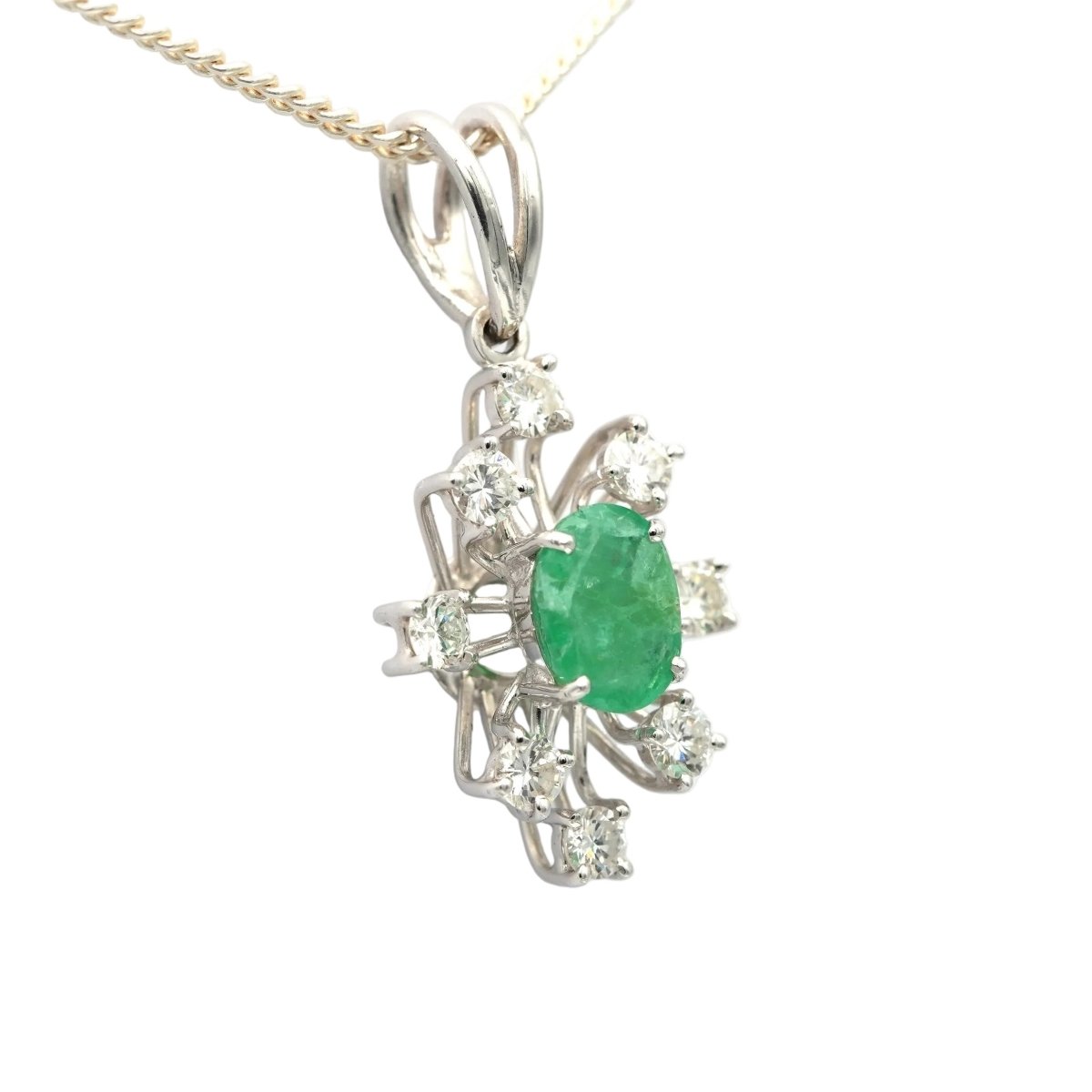 Pendentif en or blanc, émeraude et diamants - Castafiore