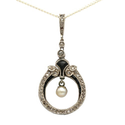 Pendentif en or blanc, onyx, perle et diamants - Castafiore